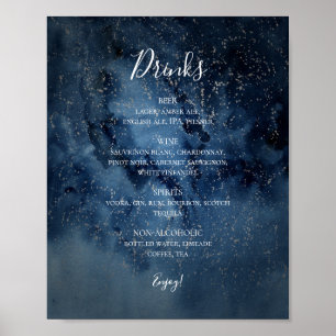 Celestial Night Sky Silver Drinks Menu Sign Poster
