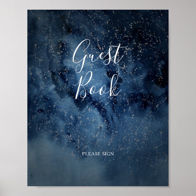 Celestial Night Sky | Silver Guest Book Sign Poster (Vorne)