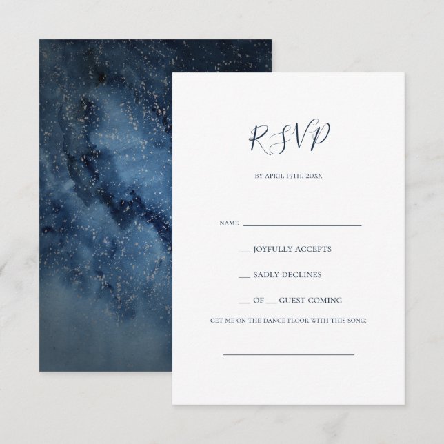 Celestial Night Sky Silver Song Request RSVP Card Karte (Vorne/Hinten)
