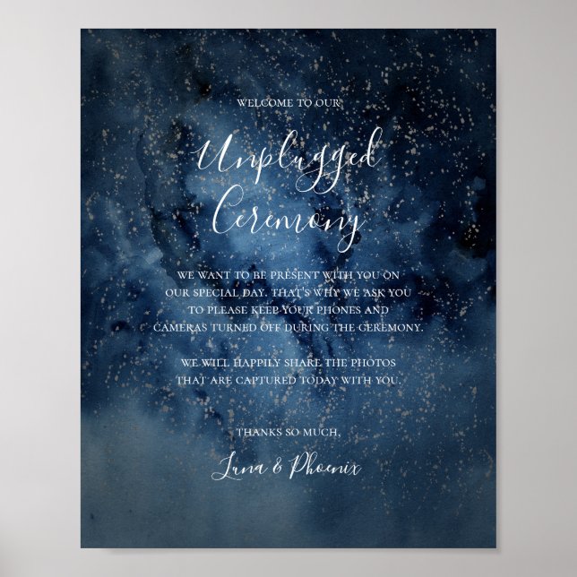 Celestial Night Sky Silver Unplugged Zeremony Sign Poster (Vorne)
