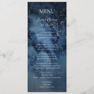 Celestial Night Sky Silver Wedding Dinner Menu Menükarte