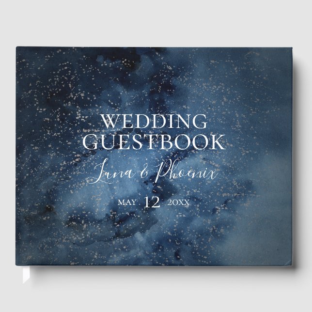 Celestial Night Sky | Silver Wedding Guest Book Gästebuch (Vorderseite)
