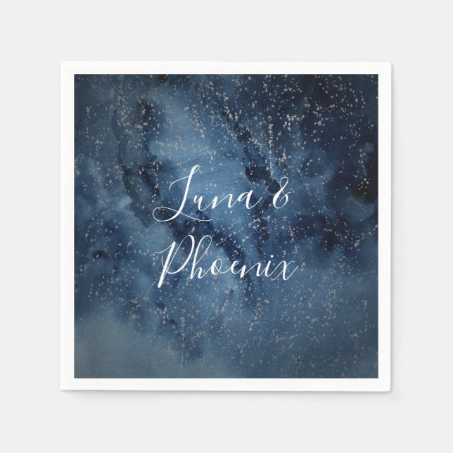 Celestial Night Sky | Silver Wedding Napkins Serviette (Vorderseite)