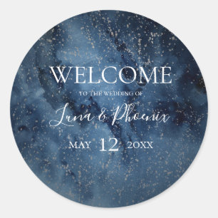 Celestial Night Sky Silver Wedding Willkommenstick Runder Aufkleber