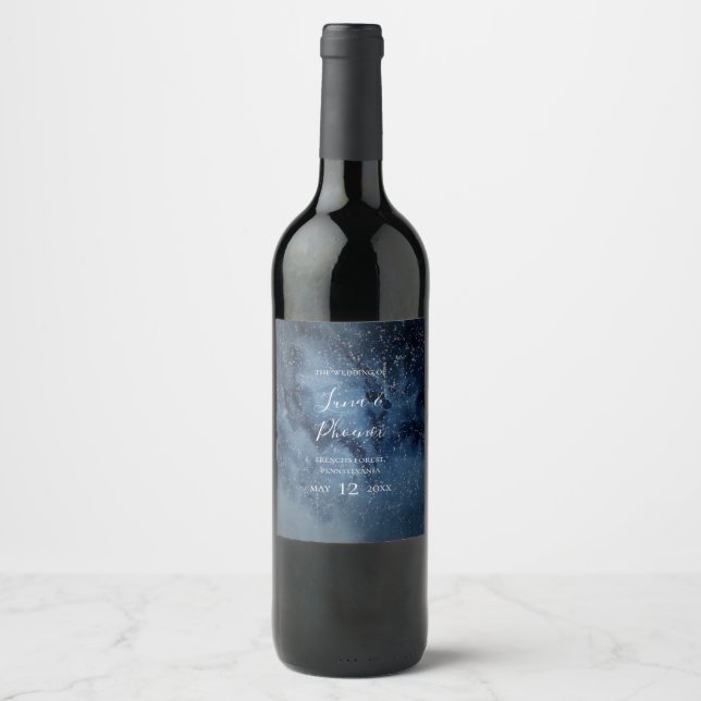 Celestial Night Sky | Silver Wedding Wine Label Weinetikett (Vorderseite)