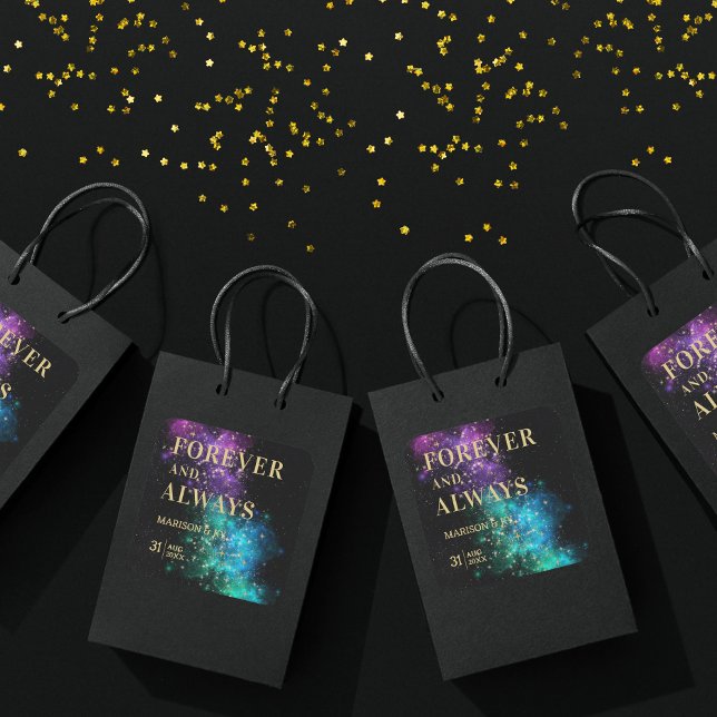 Celestial Night Sky Space Nebula Gold Star Hochzei Quadratischer Aufkleber (Von Creator hochgeladen)