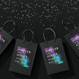 Celestial Night Sky Space Nebula Gold Star Hochzei Quadratischer Aufkleber