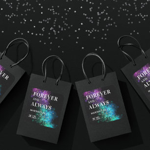 Celestial Night Sky Space Nebula Gold Star Hochzei Quadratischer Aufkleber