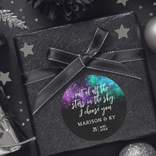 Celestial Night Sky Space Nebula Gold Star Hochzei Runder Aufkleber