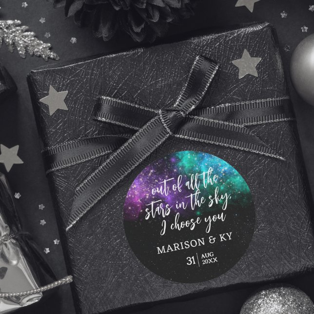 Celestial Night Sky Space Nebula Gold Star Hochzei Runder Aufkleber (Von Creator hochgeladen)