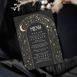 Celestial Night Sky Stars Arch Black Wedding Menu Einladung