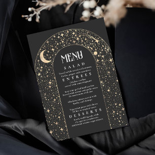 Celestial Night Sky Stars Arch Black Wedding Menu Einladung