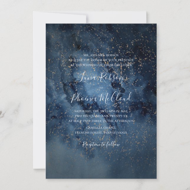 Celestial Night Sky | Traditionelle Hochzeit mit G Einladung (Vorderseite)
