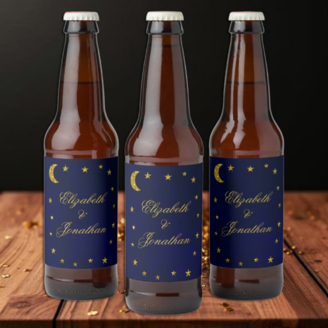 Celestial Night Sky Wedding Bierflaschenetikett (Von Creator hochgeladen)