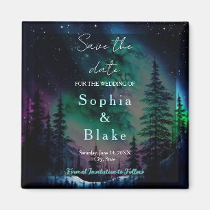 Celestial Northern Lights Wedding Save the Date Magnet