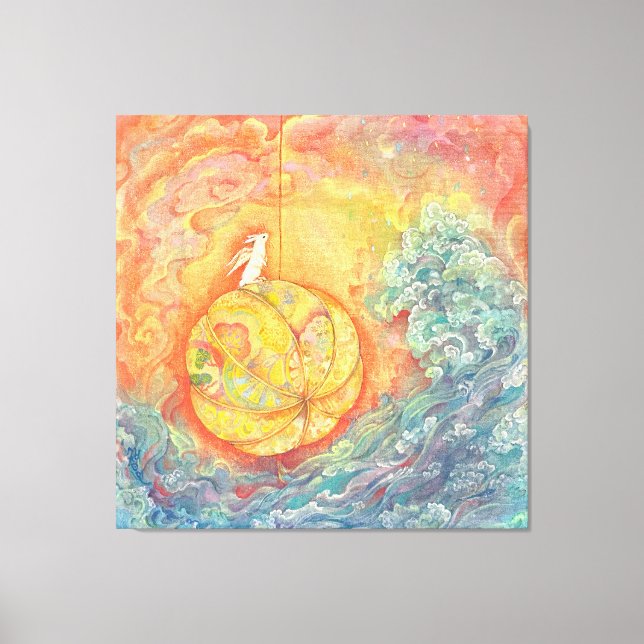 Celestial Orb: Winged Hare on Silken Brocade Leinwanddruck (Vorderseite)
