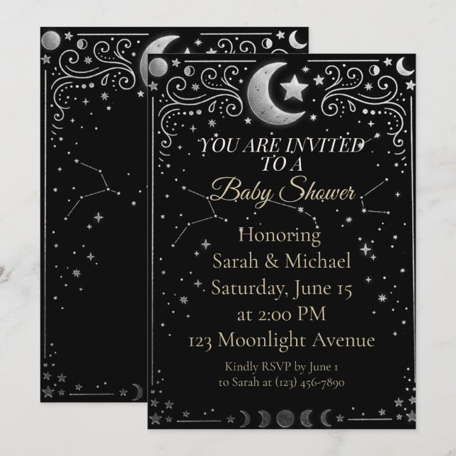 Celestial Over the Moon Baby Shower Invitation  Einladung (Vorne/Hinten)
