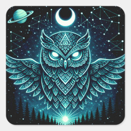 Celestial Owl – Cosmic Wisdom Wildlife Galaxy Quadratischer Aufkleber
