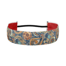 Celestial Paisley Pattern Navy Blue & Gold Vintag