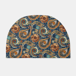 Celestial Paisley Pattern Navy Blue & Gold Vintag Fußmatte