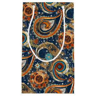 Celestial Paisley Pattern Navy Blue, Orange, Gold Kleine Geschenktüte
