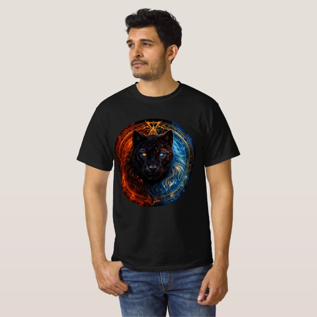 Celestial Panther – Fire and Ice Mandala Art T-Shirt (Vorne ganz)