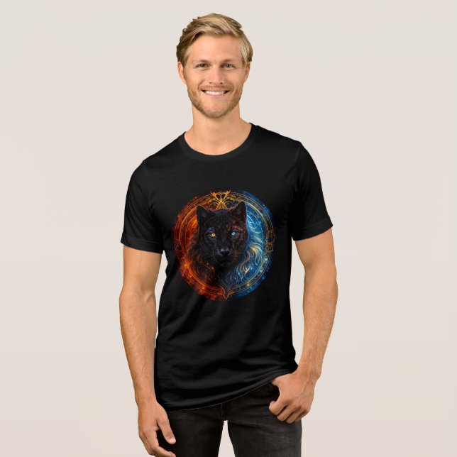 Celestial Panther – Fire and Ice Mandala Art Tri-Blend Shirt (Vorderseite voll)
