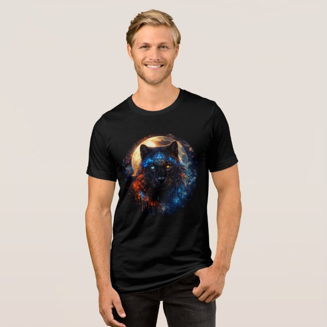 Celestial Panther with Moon & Sacred Geometry Tri-Blend Shirt (Vorderseite voll)