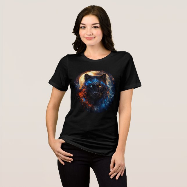 Celestial Panther with Moon & Sacred Geometry Tri-Blend Shirt (Vorderseite voll)