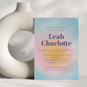 Celestial Pastel Blue Groovy Gradient Bat Mitzvah Einladung