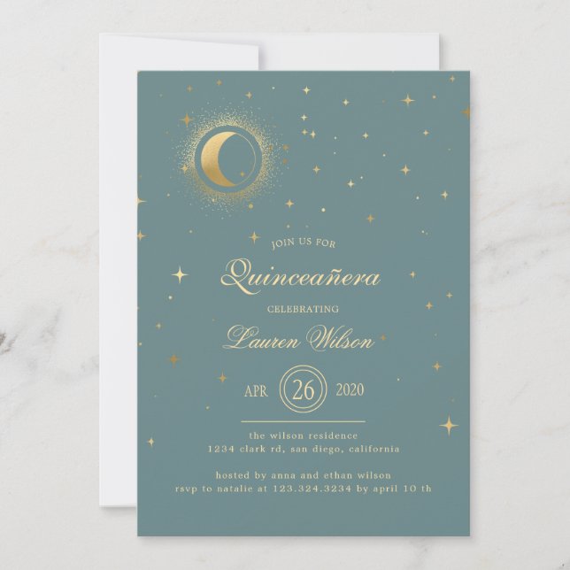 Celestial Pastel Gold Stars Quinceanera Einladung (Vorderseite)