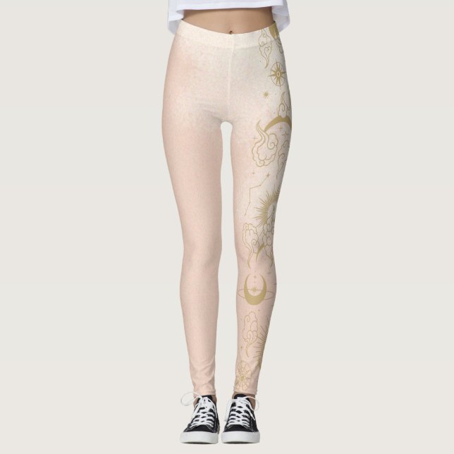 Celestial Peach Pinky mit Moon Theme Leggings (Vorderseite)