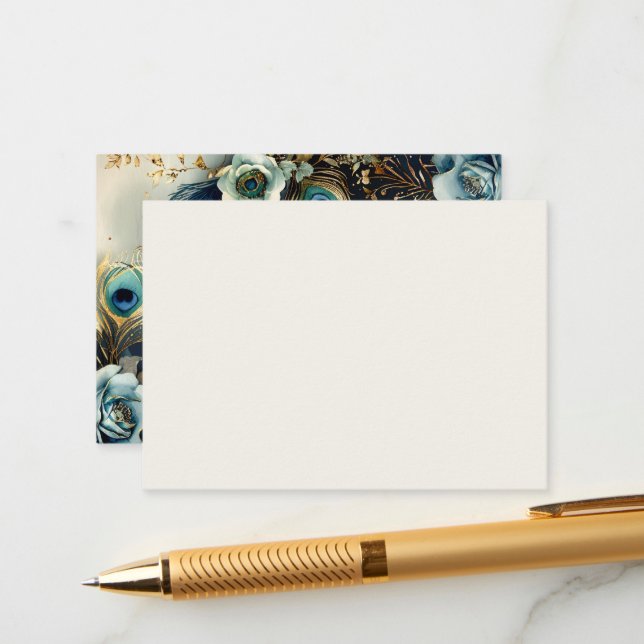 Celestial Peacock Feathers Elegante Hochzeit Begleitkarte (Vorderseite/Rückseite Beispiel)