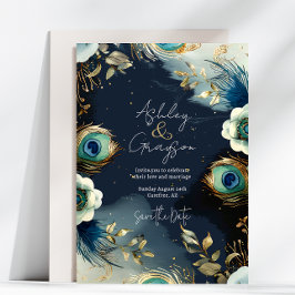 Celestial Peacock Feathers Elegante Hochzeit Save The Date
