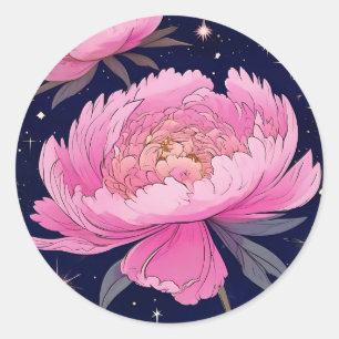 Celestial Peony A Starry Night Bloom Runder Aufkleber