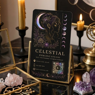 Celestial Piercing Studio Luxus Schwarz Gold QR  Visitenkarte