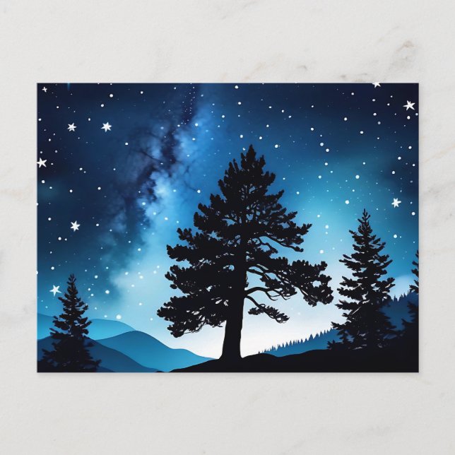 Celestial Pine Watercolor Night Sky Postkarte (Vorderseite)