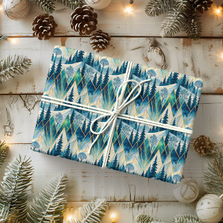 Celestial Pines Mountain Abstrakt Winter Geschenkpapier