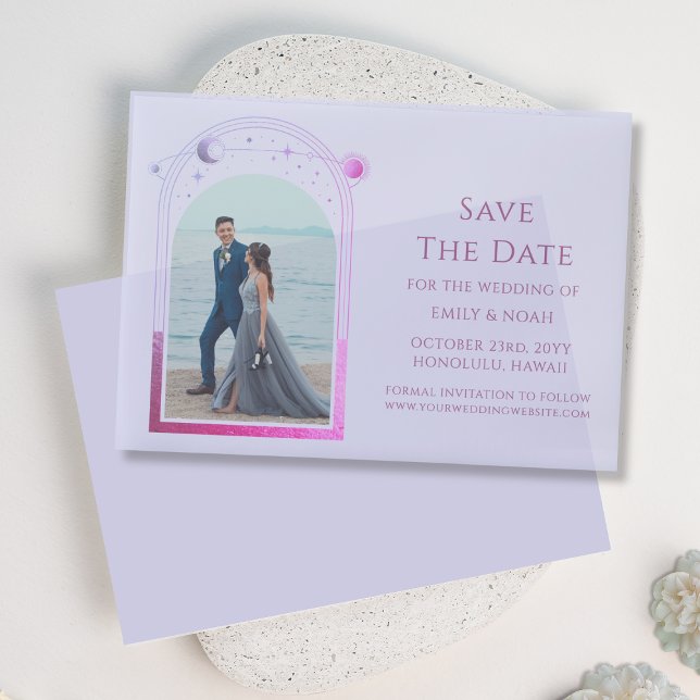 Celestial Pink Blue Foto Wedding Save the Date (Von Creator hochgeladen)