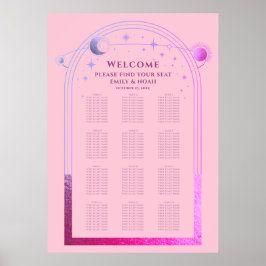 Celestial Pink Lila Sun Moon Stars Hochzeit Poster