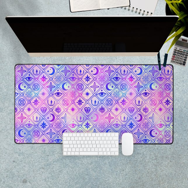 Celestial Pink Lila Tarot Muster Individuelle Name Schreibtischunterlage (Celestial Pink Purple Tarot Pattern Custom Name Desk Mat
)