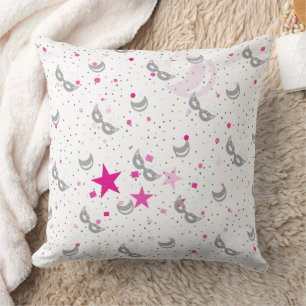Celestial Pink Moon und Stars Mardi Gras Pillow Kissen