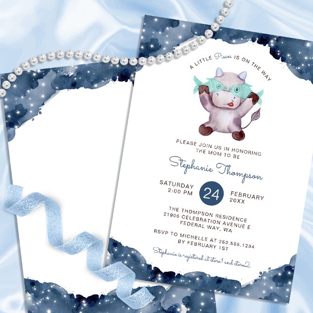 Celestial Pisces Astrologie Baby Dusche Einladung (Celestial Pisces Astrology Sign Baby Shower Invitation)