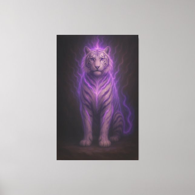 Celestial Purple Flame White Tiger – High-End Fant Leinwanddruck (Vorderseite)