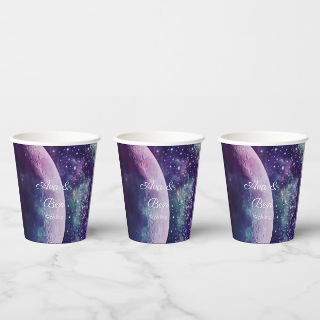Celestial Purple Galaxy Moon Wedding  Pappbecher (Multi)