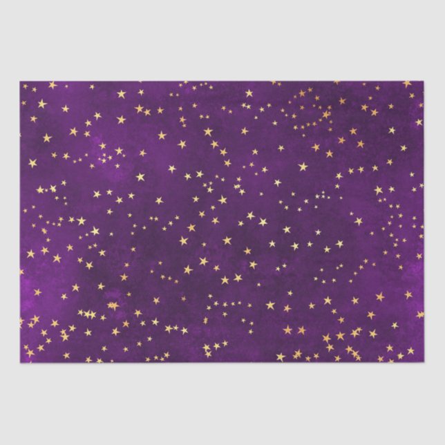 Celestial Purple & Yellow Starry Night Pattern Seidenpapier (Vorderseite)
