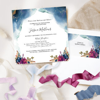 Celestial Quinceañera Blue Lila Aquamarin und Fuch Einladung