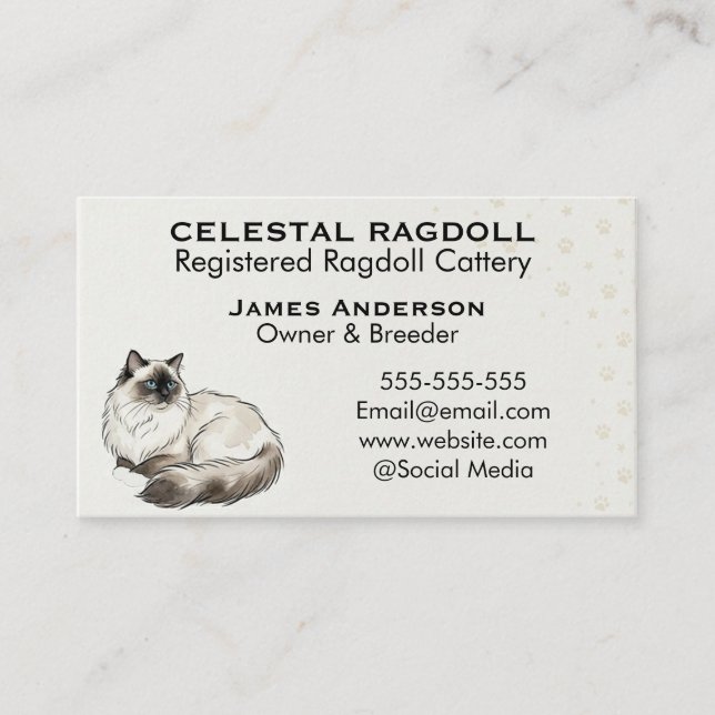Celestial Ragdoll Registered Cattery Business Card Visitenkarte (Vorderseite)