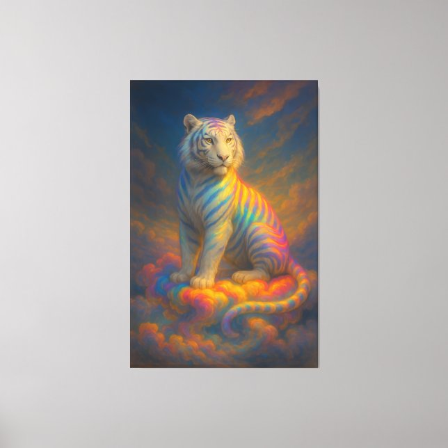 Celestial Rainbow White Tiger – Fantasy Art Painti Leinwanddruck (Vorderseite)