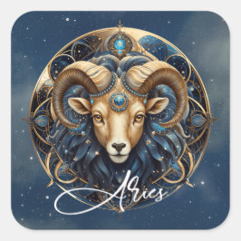 Celestial Ram Zodiac Sign kosmische Black Gold Ari Quadratischer Aufkleber